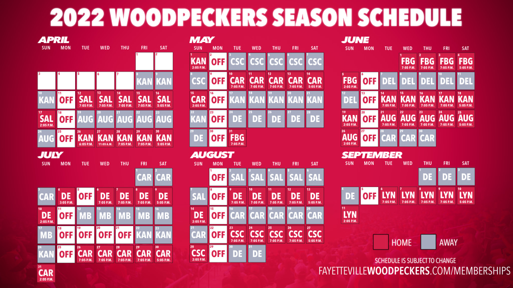 Fayetteville Woodpeckers 2022 Season Schedule